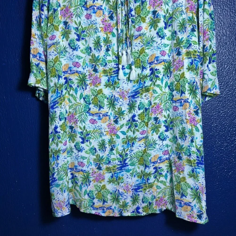 Caribbean Joe Size M Pink White Blue Print Aqua Dress lined Travel Casual nwt - Picture 6 of 14